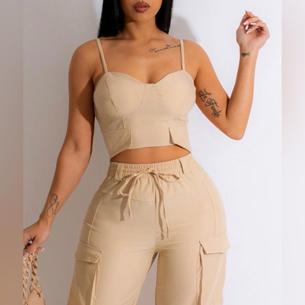 Crop Cami Top & Pocket Design Pants Set